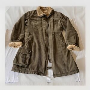 Hemp Hoodlamb Women's Coat Size XL Olive Green Faux Fur Lined
